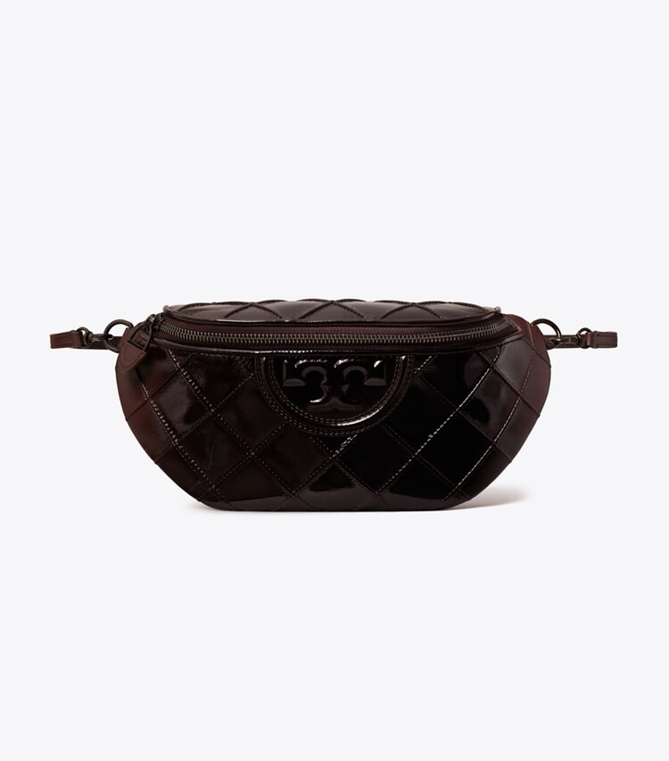 Tory Burch designer sacs banane Sac banane Fleming en cuir verni dans Deep Burgundy de face
