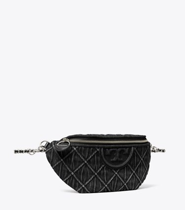 Tory Burch designer sacs banane Sac banane Fleming en denim dans Black angle