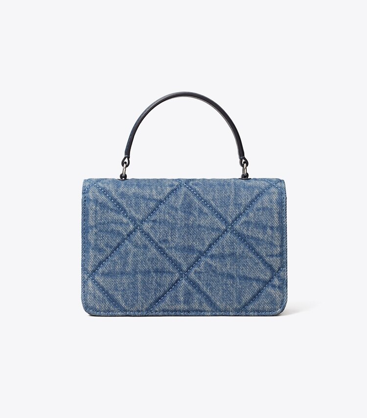 Tory Burch designer sacs à bandoulière Sac bandoulière à poignée supérieure mini Kira en denim matelassé diamant dans Cruise retour