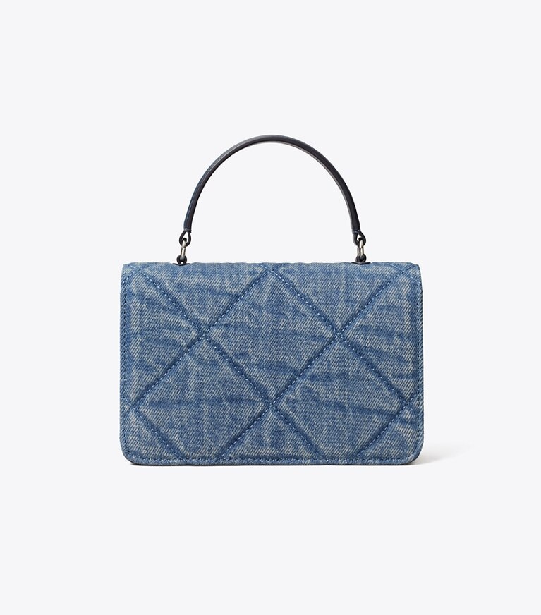 Tory Burch designer sacs à bandoulière Sac bandoulière à poignée supérieure mini Kira en denim matelassé diamant dans Cruise retour