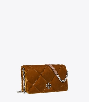 Tory Burch designer sacs à bandoulière Sac bandoulière Kira en velours matelassé losange dans Warm Honey angle
