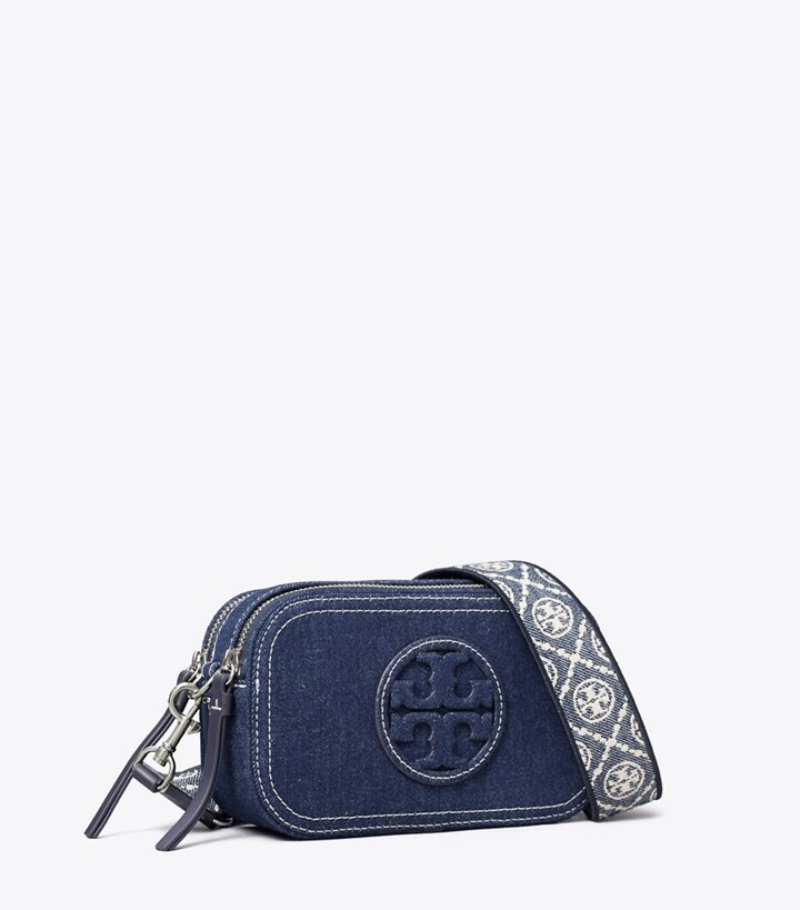 Tory Burch designer sacs à bandoulière Sac bandoulière Mini Miller en denim dans Royal Navy angle