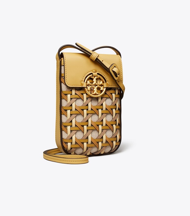 Tory Burch designer mini sacs Sac bandoulière pour téléphone Miller tressé dans CORNBREAD angle