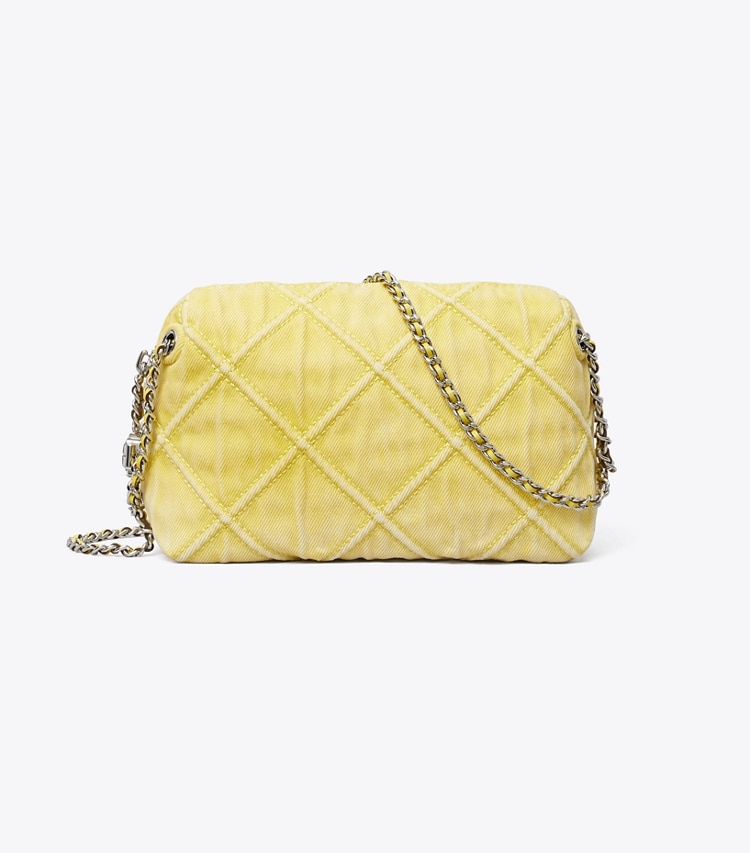 Tory Burch designer sacs à bandoulière Sac bandoulière souple Fleming en denim dans Yellow de face