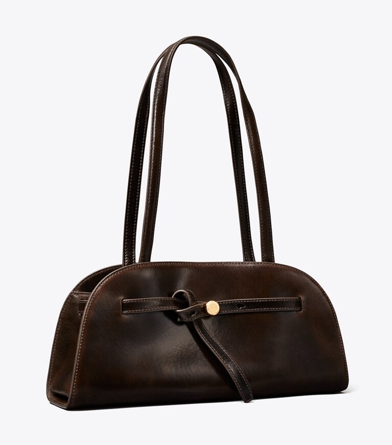 Tory Burch designer sacs porté épaule Sac Bauletto Romy East-West à effet vieilli dans Dark Brown angle