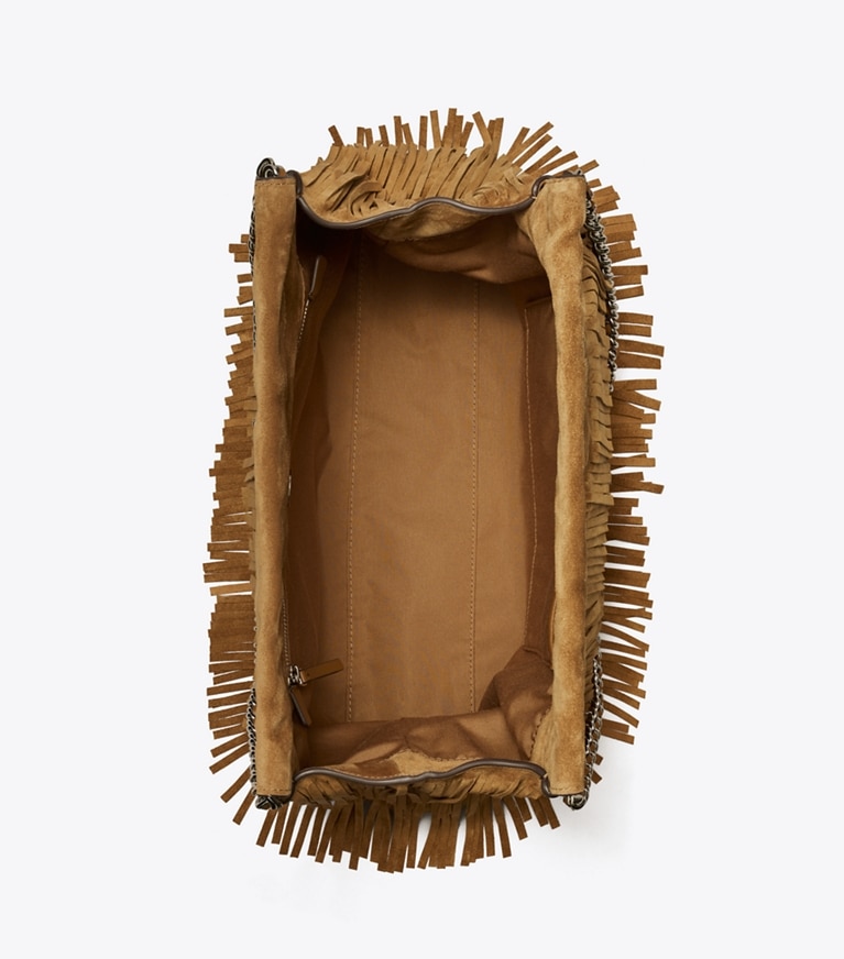 Tory Burch designer sacs hobo Sac besace Fleming en suède à franges dans WILD TABACCO vue du dessus