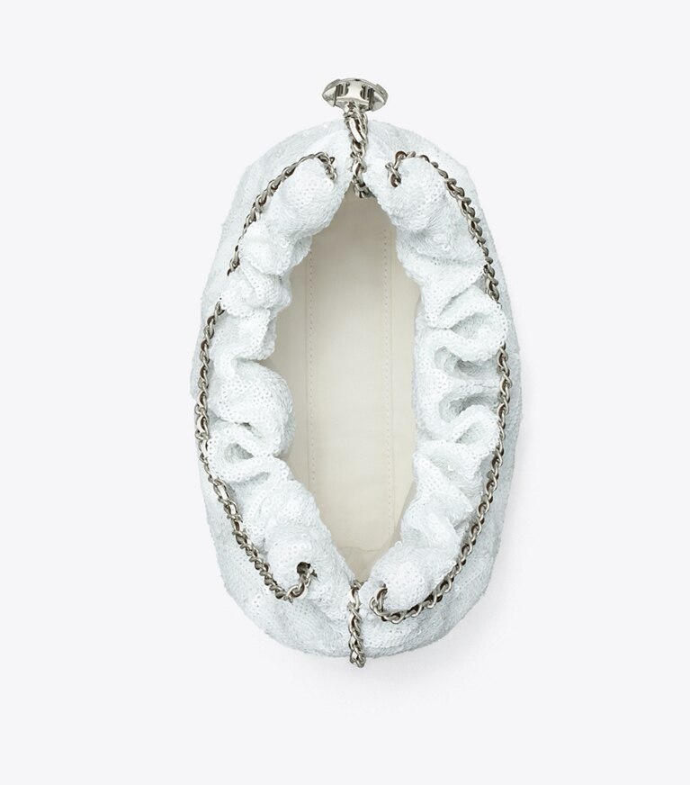 Tory Burch designer sacs à bandoulière Sac besace mini Fleming à paillettes dans White vue du dessus