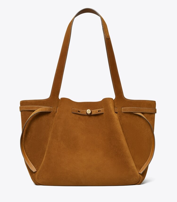 Tory Burch designer cabas Sac cabas Romy en suède dans Caramel de face