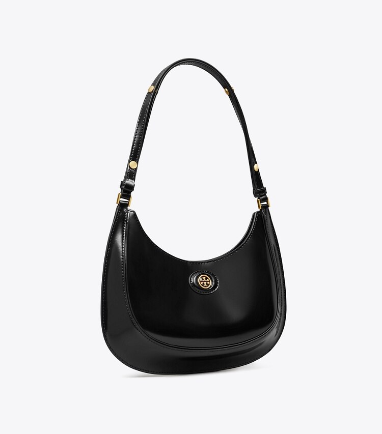 Tory Burch designer sacs porté épaule Sac croissant convertible Robinson en cuir spazzolato in Black angle