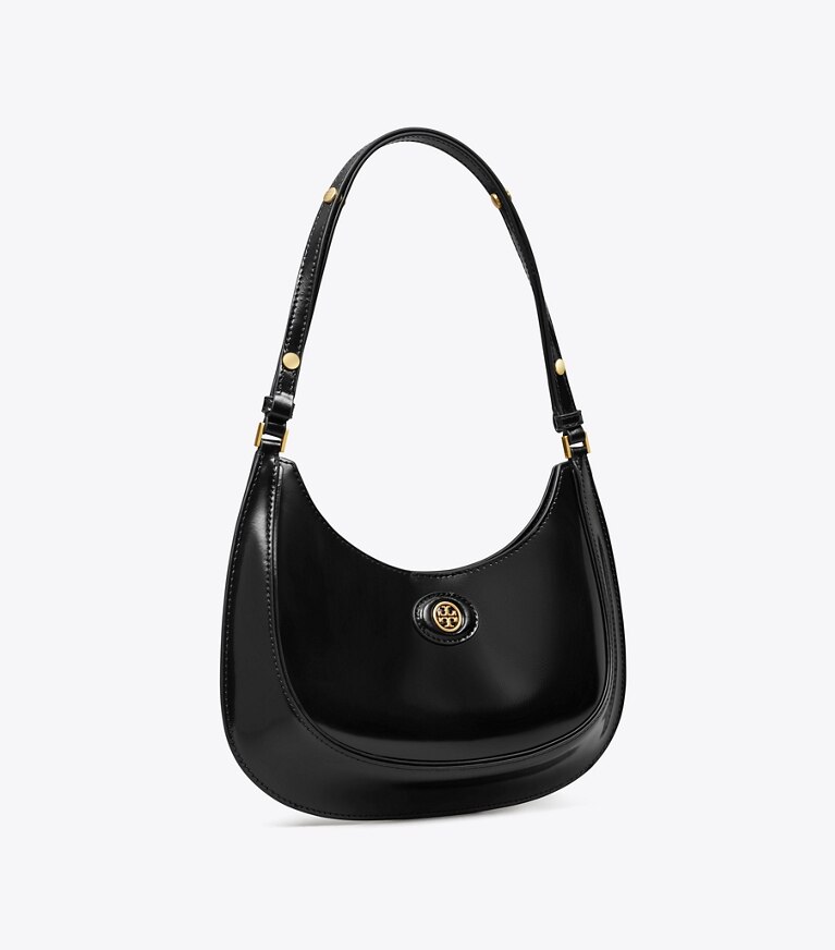 Tory Burch designer sacs porté épaule Sac croissant convertible Robinson en cuir spazzolato in Black angle