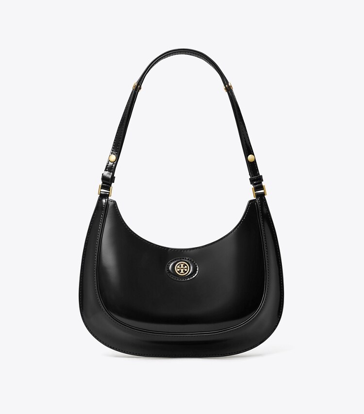 Tory Burch designer sacs porté épaule Sac croissant convertible Robinson en cuir spazzolato in Black front