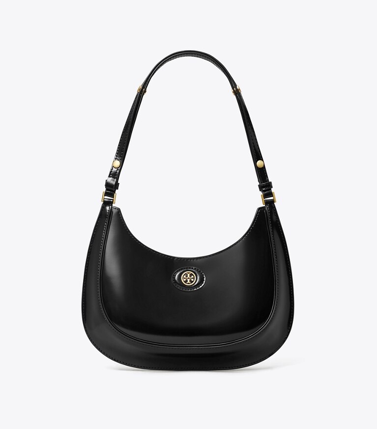 Tory Burch designer sacs porté épaule Sac croissant convertible Robinson en cuir spazzolato in Black angle