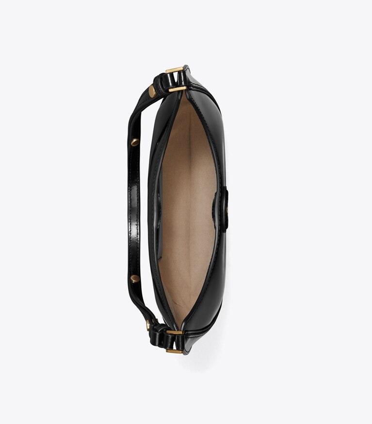 Tory Burch designer sacs porté épaule Sac croissant convertible Robinson en cuir spazzolato in Black angle