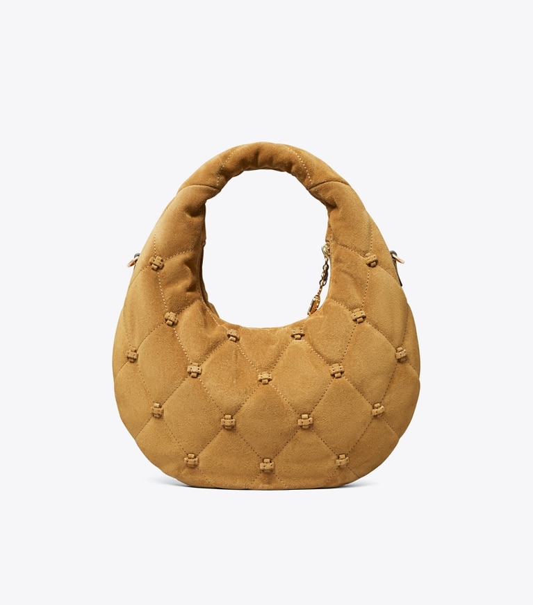 Tory Burch designer sacs à bandoulière Sac croissant en daim Bunny Knot in Toffee retour