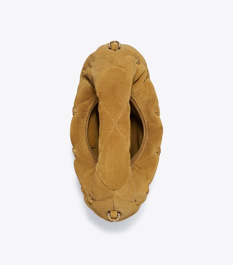 Tory Burch designer sacs à bandoulière Sac croissant en daim Bunny Knot in Toffee dessus