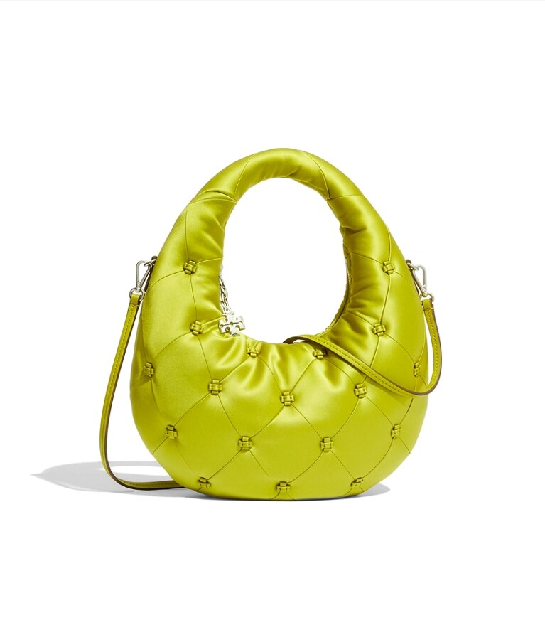 Tory Burch designer sacs à bandoulière Sac croissant en satin Bunny Knot in Vibrant Green additional