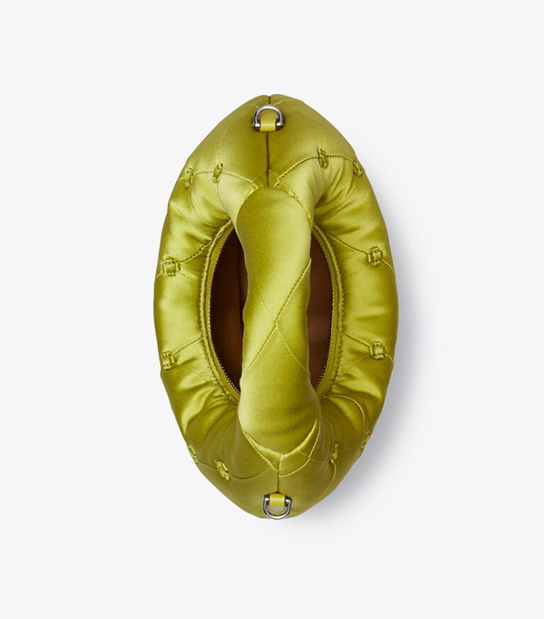 Tory Burch designer sacs à bandoulière Sac croissant en satin Bunny Knot in Vibrant Green dessus