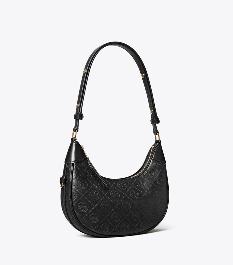 Tory Burch designer sacs porté épaule Sac croissant T Monogram en cuir in Black angle