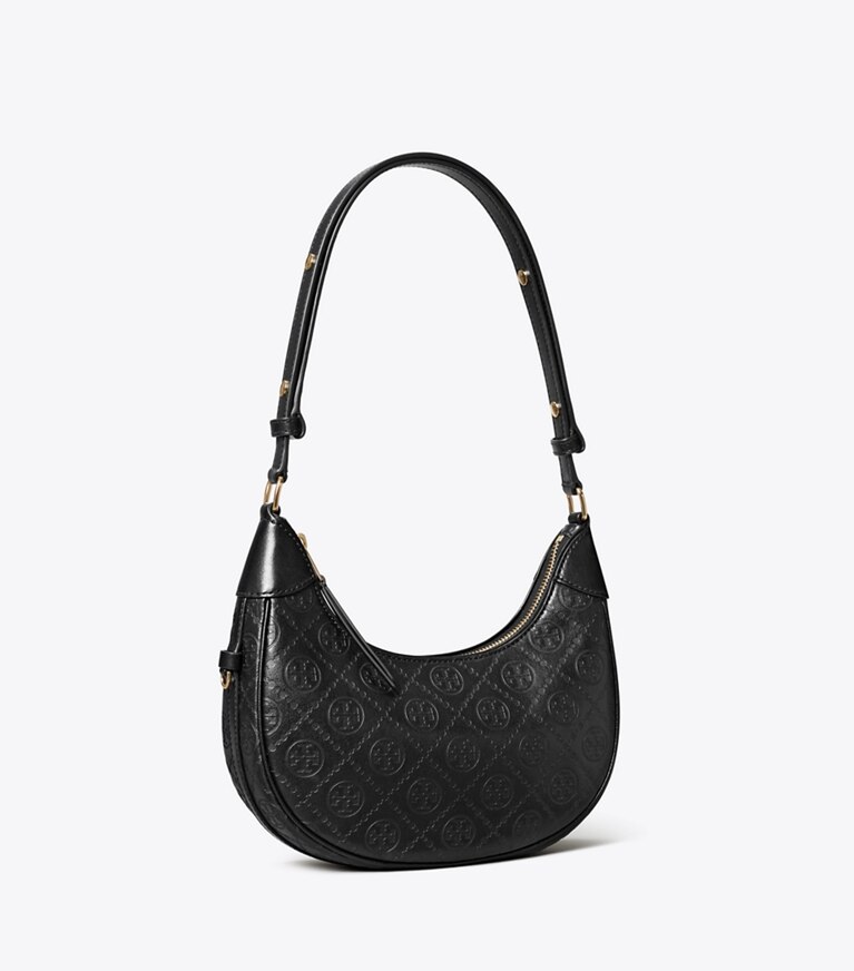 Tory Burch designer sacs porté épaule Sac croissant T Monogram en cuir in Black angle