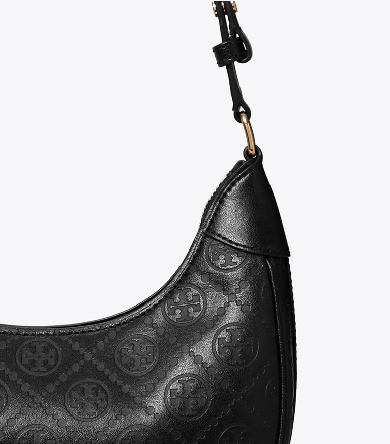 Tory Burch designer sacs porté épaule Sac croissant T Monogram en cuir in Black angle
