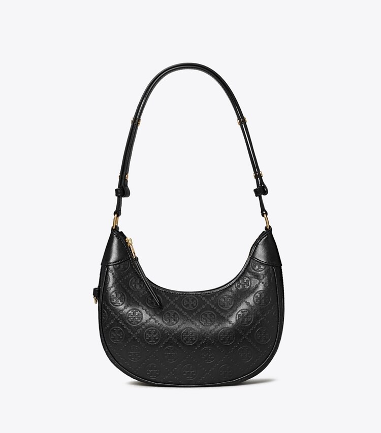 Tory Burch designer sacs porté épaule Sac croissant T Monogram en cuir in Black front