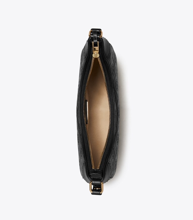 Tory Burch designer sacs porté épaule Sac croissant T Monogram en cuir in Black angle