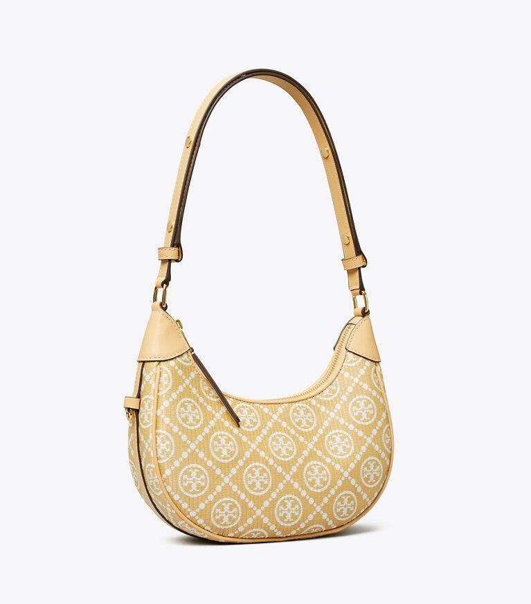 Tory Burch designer sacs porté épaule Sac croissant T Monogram en raphia dans Natural angle