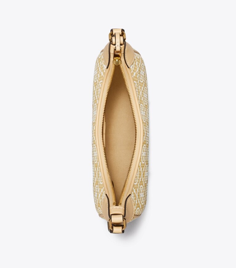 Tory Burch designer sacs porté épaule Sac croissant T Monogram en raphia dans Natural vue du dessus