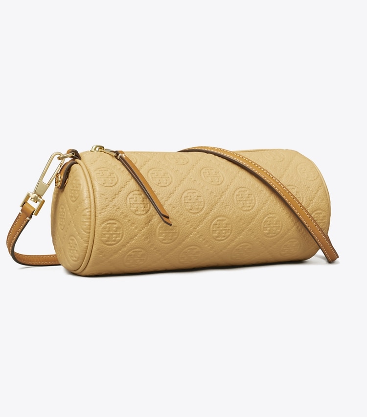 Tory Burch designer sacs à bandoulière Sac cylindrique T Monogram en cuir grainé in Biscotti angle