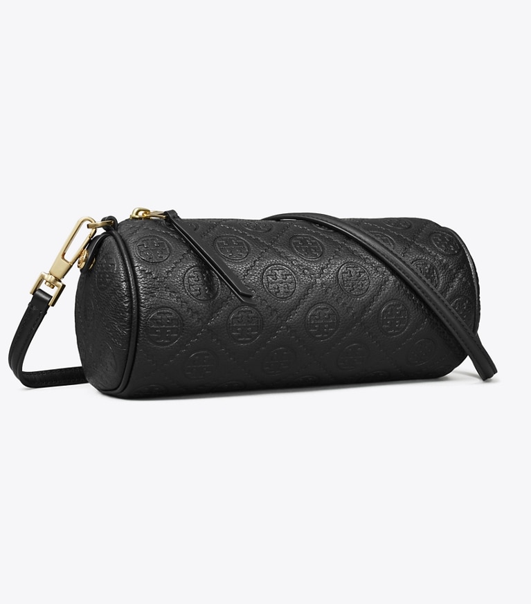 Tory Burch designer sacs à bandoulière Sac cylindrique T Monogram en cuir grainé in Black angle