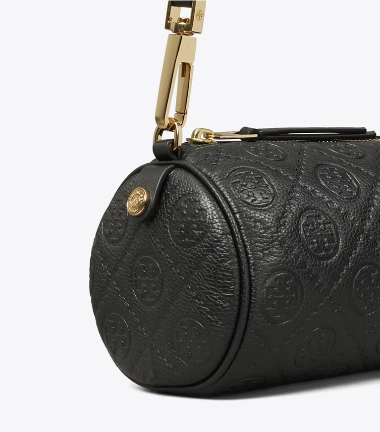 Tory Burch designer sacs à bandoulière Sac cylindrique T Monogram en cuir grainé in Black angle