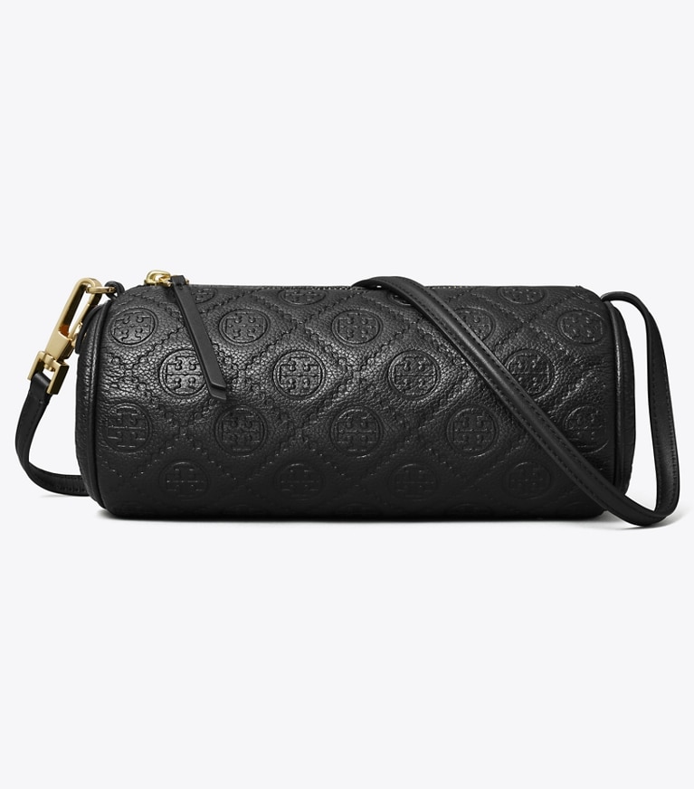 Tory Burch designer sacs à bandoulière Sac cylindrique T Monogram en cuir grainé in Black angle
