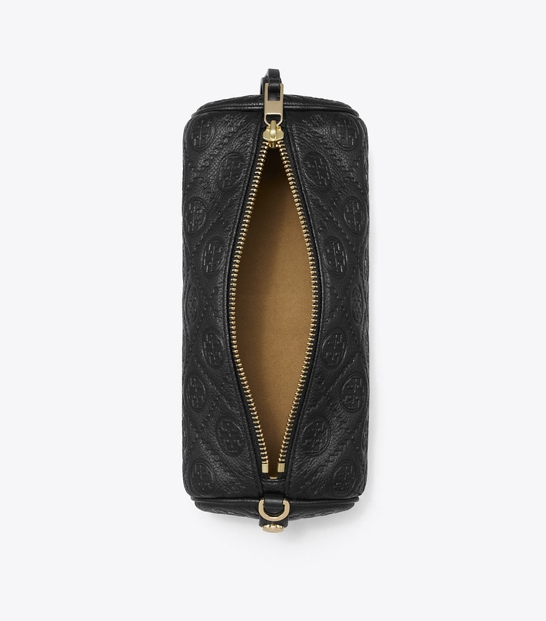 Tory Burch designer sacs à bandoulière Sac cylindrique T Monogram en cuir grainé in Black angle