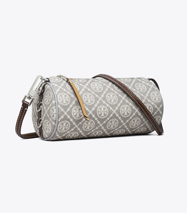 Tory Burch designer sacs à bandoulière Sac cylindrique utilitaire T Monogram in Gray angle
