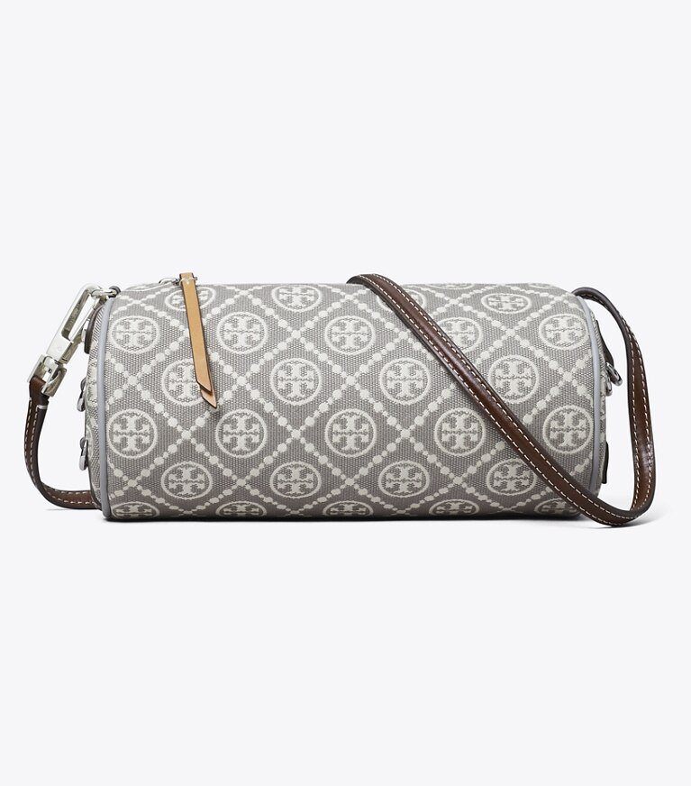 Tory Burch designer sacs à bandoulière Sac cylindrique utilitaire T Monogram in Gray angle