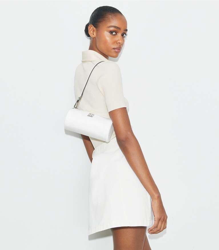 Tory Burch designer sacs porté épaule Sac cylindrique Virginia in Snow White angle