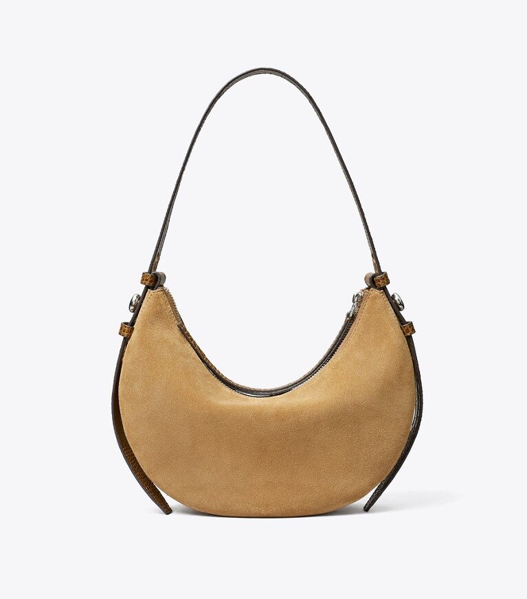 Tory Burch designer sacs porté épaule Sac demi-lune Romy en daim in Stone retour