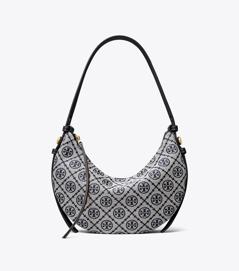 Tory Burch designer sacs porté épaule Sac demi-lune Romy T Monogram dans Tory Navy de face
