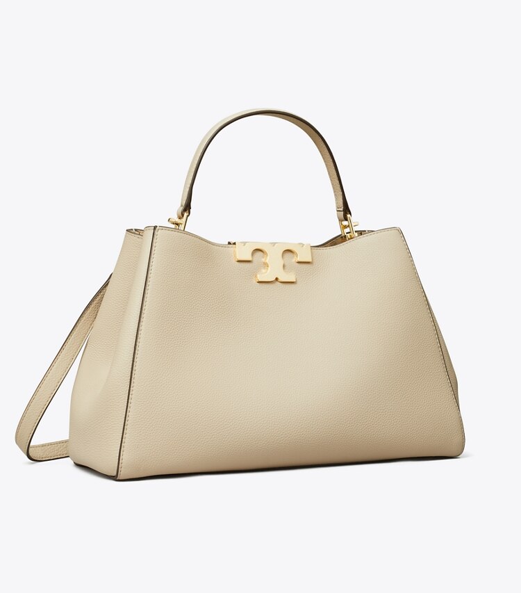 Tory Burch designer sac à main Sac Eleanor en cuir souple in Light Stone angle