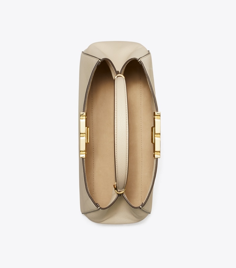 Tory Burch designer sac à main Sac Eleanor en cuir souple in Light Stone angle