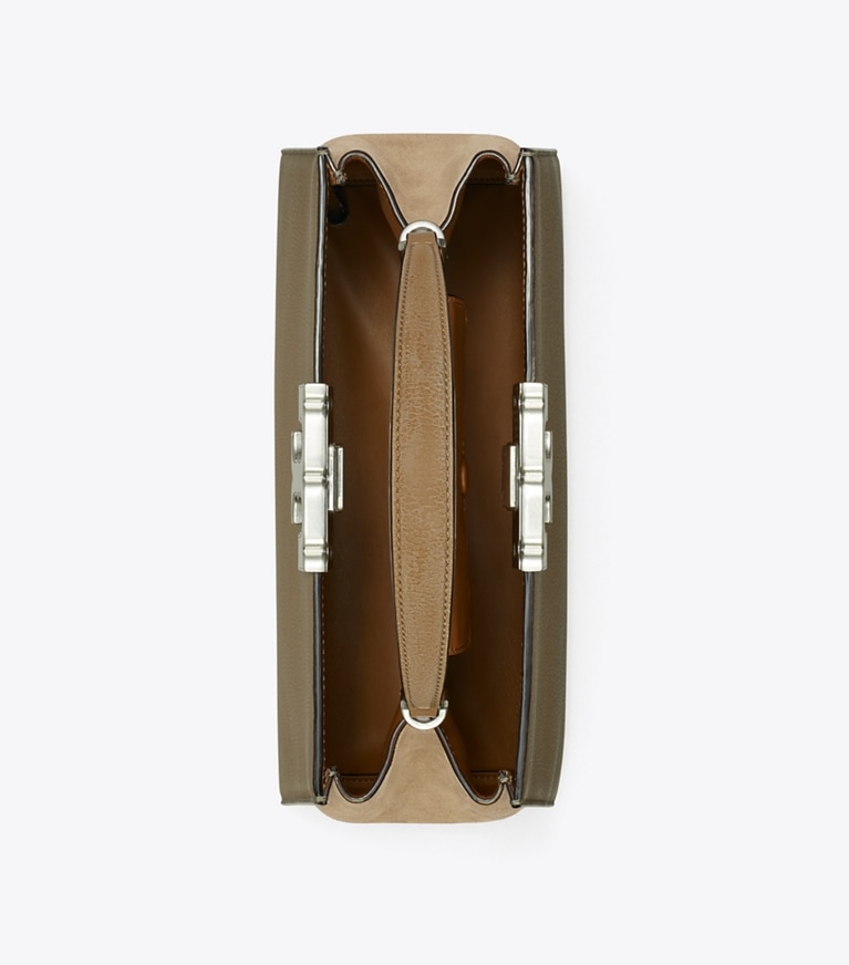 Tory Burch designer sac à main Sac Eleanor grainé dans Wild Mushroom vue du dessus