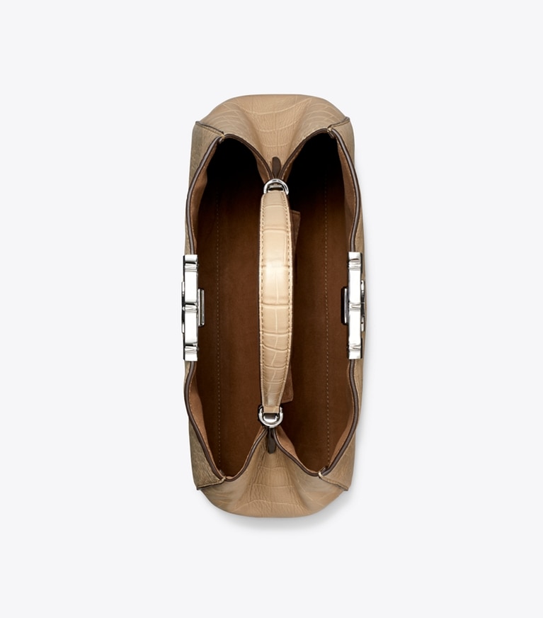 Tory Burch designer sac à main Sac Eleanor Soft à effet croco dans Ginger Leaf vue du dessus
