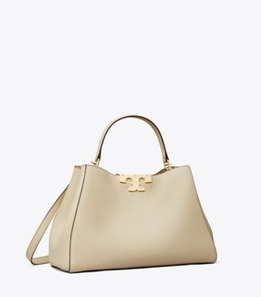 Tory Burch designer sac à main Sac Eleanor souple dans Light Stone angle