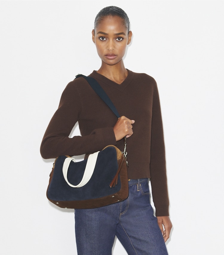Tory Burch designer sac à main Sac en daim color-block in Multi accessory on model