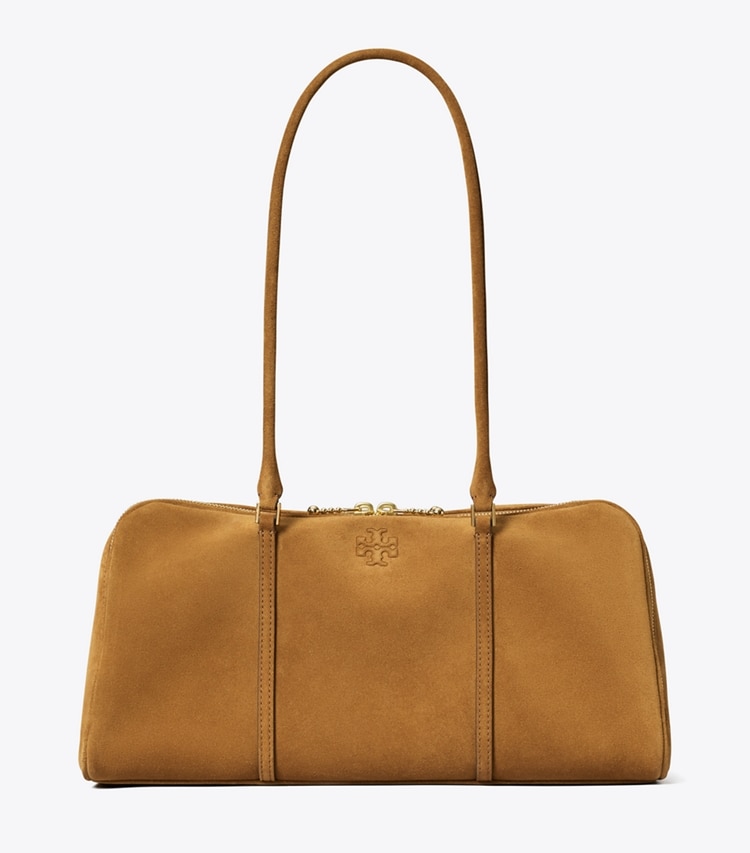 Tory Burch designer sac à main Sac en suède Marshmallow dans CHICORY BROWN de face