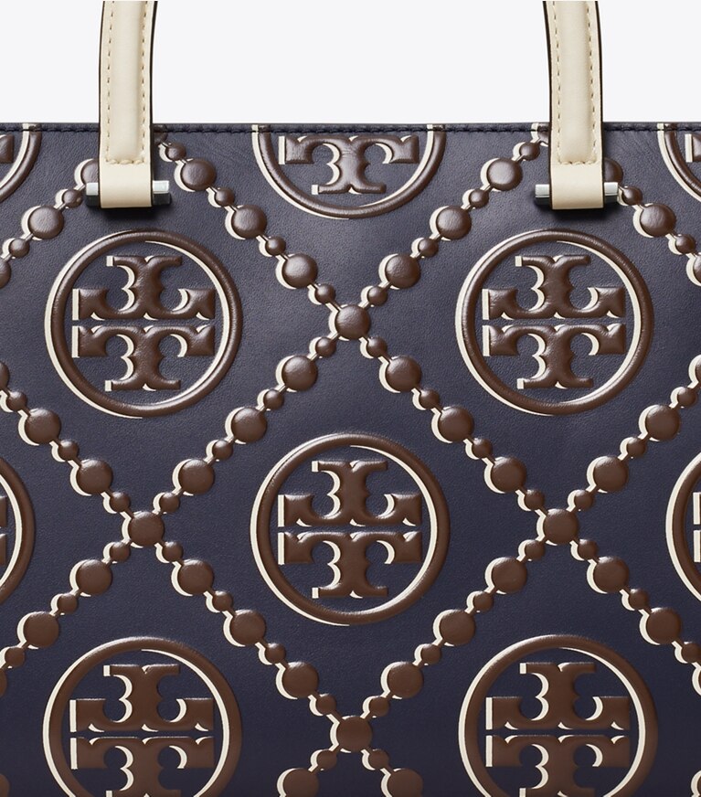 Tory Burch designer cabas Sac fourre-tout à poignée T Monogram à gaufrage contrastant dans Tory Navy / John Coco détails