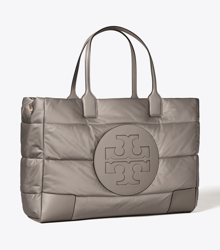 Tory Burch designer cabas Sac fourre-tout Ella matelassé dans Gray Heron angle