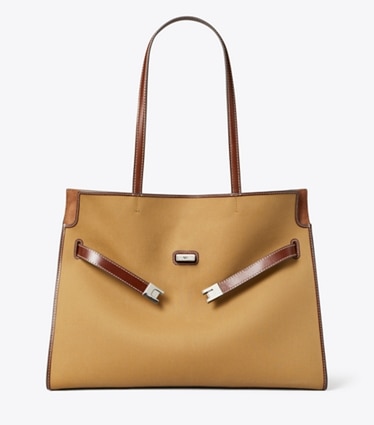 Tory Burch designer cabas Sac fourre-tout en toile Lee Radziwill dans Khaki de face