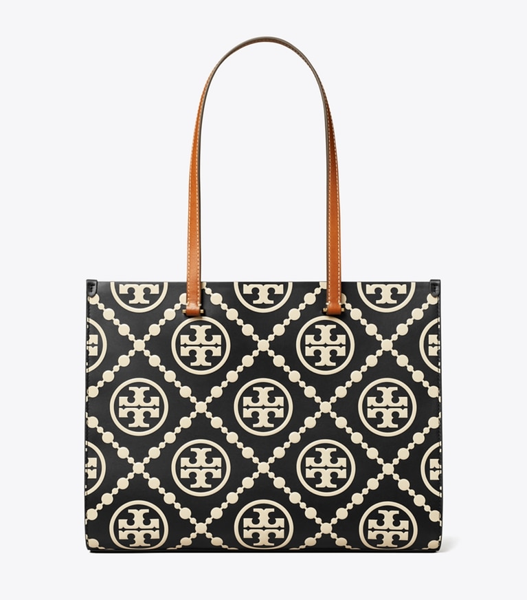 Tory Burch designer cabas Sac fourre-tout T Monogram embossé contrastant dans Black/White de face