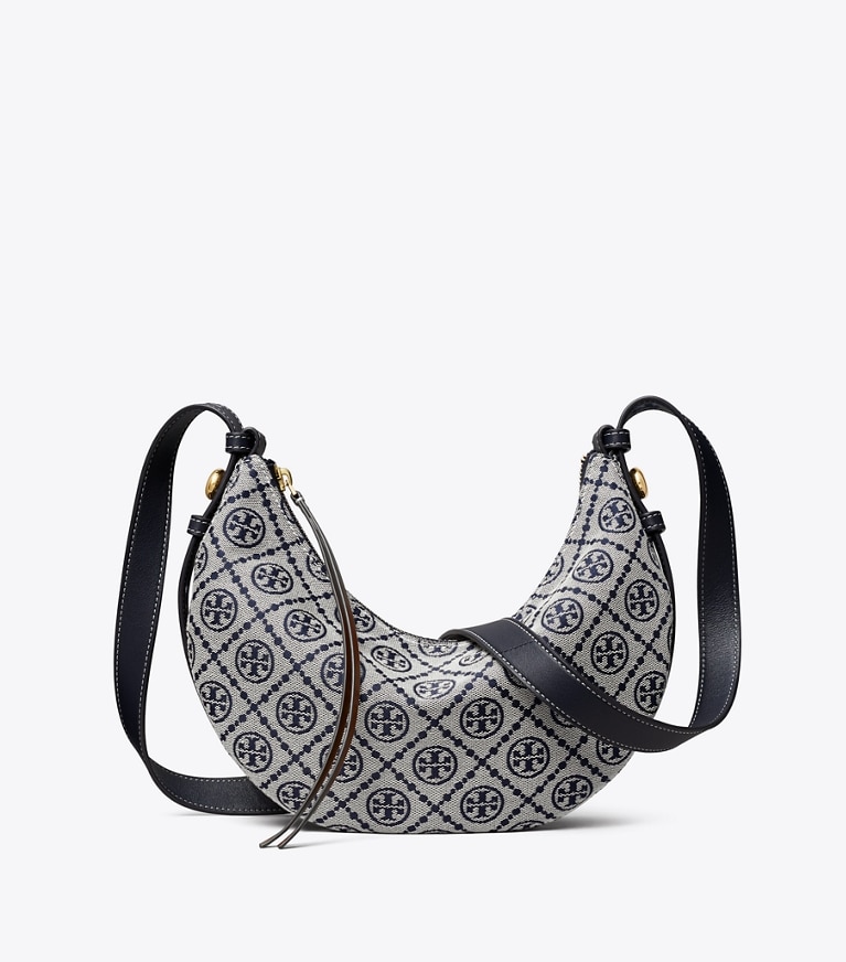 Tory Burch designer sacs porté épaule Sac Half Moon T Monogram Romy in Tory Navy angle